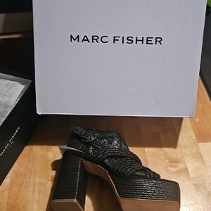 Marc Fisher Black Braided Platform Heeled Sandals